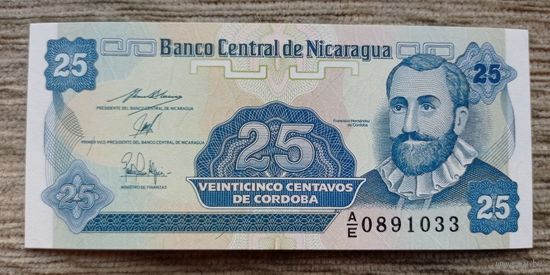 Werty71 Никарагуа 25 сентаво 1991 UNC банкнота