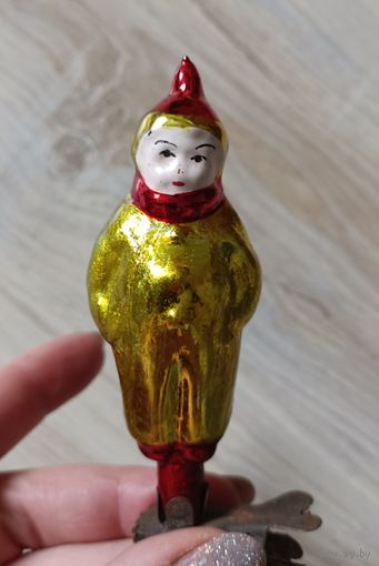 Елочные игрушки, стекло, мальчик в костюме клоуна
