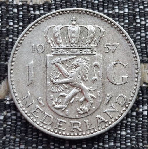 Нидерланды 1 гульден 1957 года. Королева Юлиана. Серебро. Сторгуй за свою цену, предложи обмен! Y30