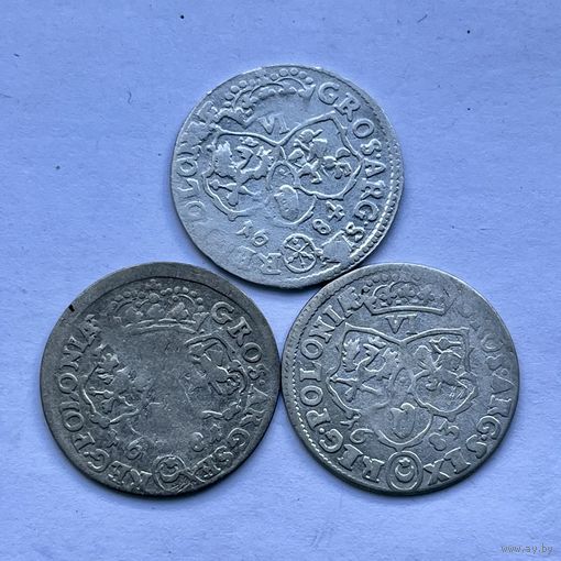 Монеты СЕРЕБРО Польша 6 грошей 1681,1683 и 1684 год ЯН СОБЕСКИЙ ОТЛИЧНЫЕ