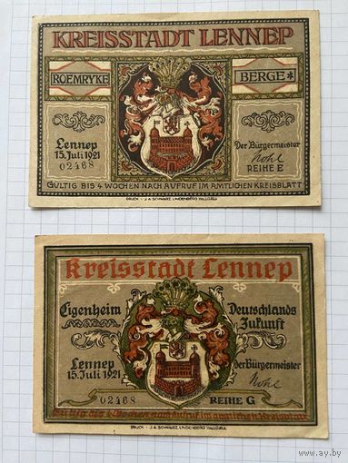 75 и 75 пфенингов (нотгельды) 1921 г. Германия.