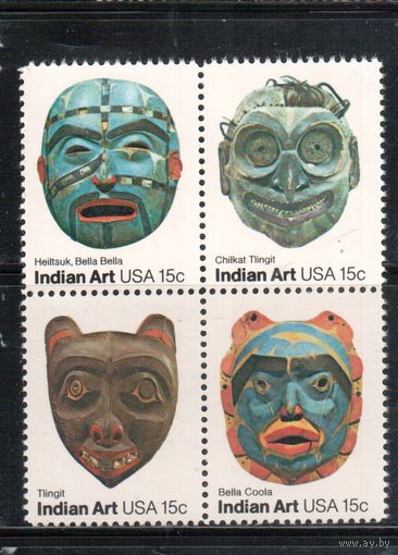 США-1980, (Мих.1441-1444) , ** , Искусство индейцев, Маски,(полная серия)(1)