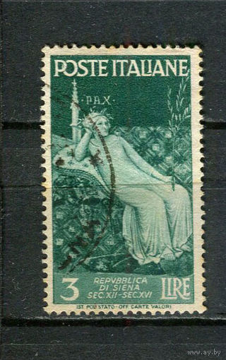 Италия - 1946 - Фреска Амброджо Лоренцетти. Аллегория доброго правления 3L - [Mi.725] - 1 марка. Гашеная.  (Лот 31HM)-T2P8