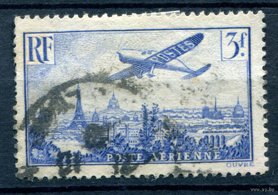 Франция (Республика) - 1936г. - самолёт, авиапочта, 3 fr - 1 марка - гашёная [Mi 309]. #1-Fr-15-A-2