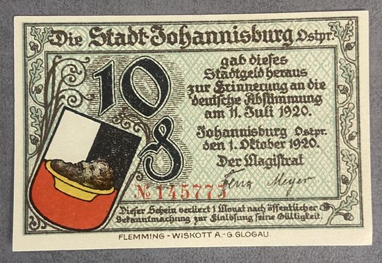 Нотгельд Йоханнисбург 10 пфеннигов 1920 год. Веймарская республика