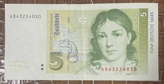 Банкнота 5 марок 1991 год. ФРГ. Беттина фон Арним.
