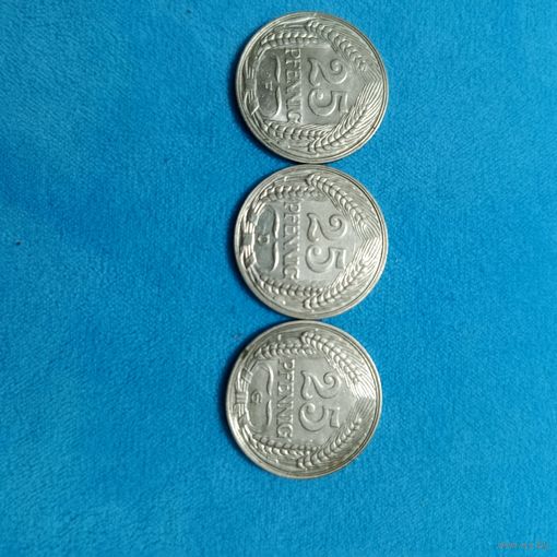 25 пфеннигов(1909г;1911г.) Веймар.Никель .UNC! Расспродажа! Смотрите и другие мои лоты!!!