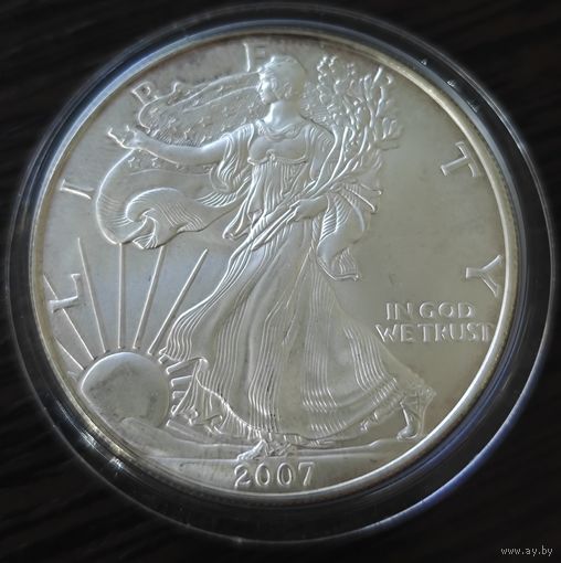 США 1 доллар, 2007 года. Американский серебряный орёл. Унция. UNC