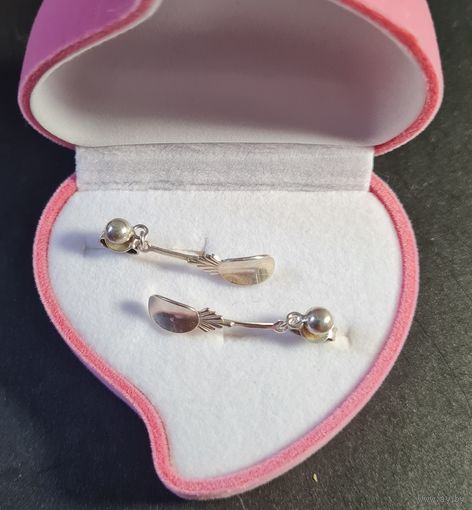 Серьги гвоздики с подвеской серебро 925 ЗВЕЗДА СССР #29, С РУБЛЯ! МНОГО ЛОТОВ С РУБЛЯ БЕЗ МЦ!