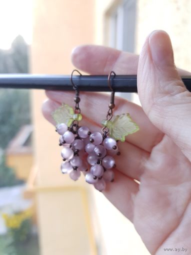 Ретро серьги виноградки гроздь листики медь