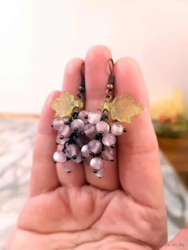 Ретро серьги виноградки гроздь листики медь