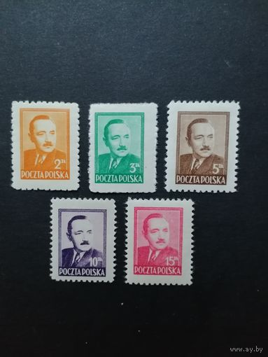 Польша 1948 Неполная серия марок "Президент Болеслав Берут" (чистые**) Mi.518-520,522-523 каталог 2.10 евро