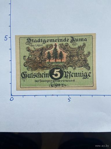 Нодгельд 5 пфеннигов Аума. Веймарская республика - 0202