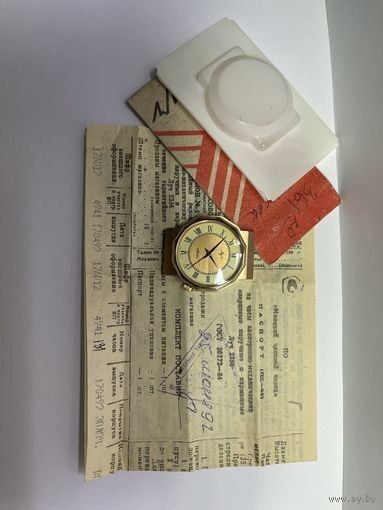 Винтажные часы "Луч" 2356, СССР, полный комплект, позолота + серебро, редкость, 12-гранный корпус, состояние отличное