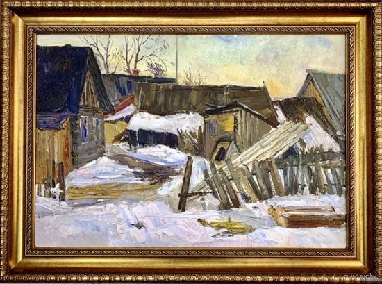 Довгялло М.Х "Зима в деревне" 1957г. К/М.69,5х48 см.