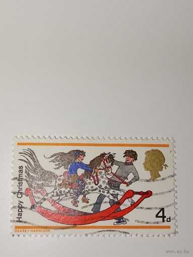 Великобритания 1968 На марке изображены дети, играющие с деревянной лошадкой-качалкой, типичной для 1880-х годов.