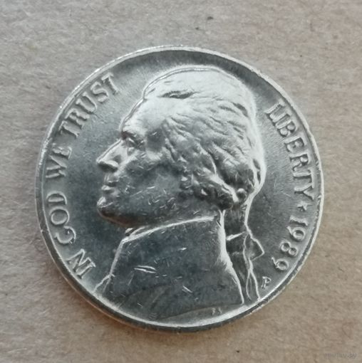 США 5 центов 1989 год, "Jefferson Nickel"(1946-2003) "Р", KM# A192 ю