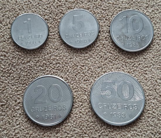 Бразилия НАБОР 5 монет 1980-1985 aUNC