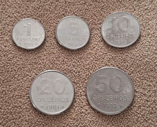 Бразилия НАБОР 5 монет 1980-1985 aUNC