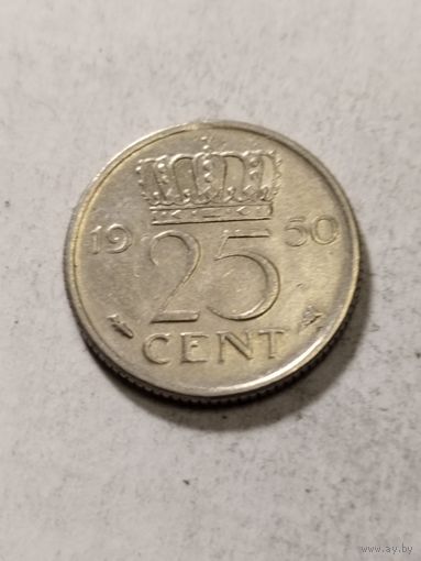 Нидерланды 25 центов 1950