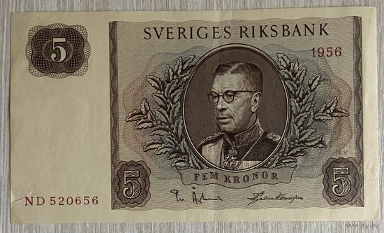 Банкнота Швеция 5 крон 1956 год - Густав VI Адольф