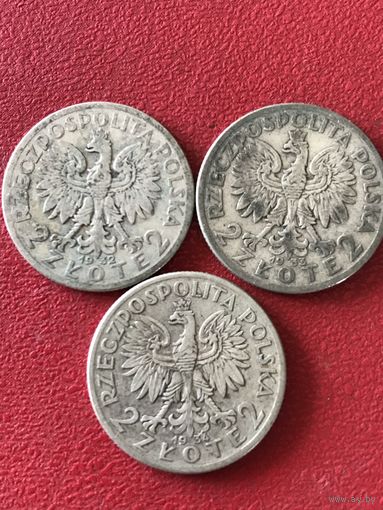 2 злотых 1932-34г.цена за все.