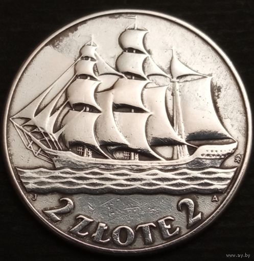 Польша. 1936г. 2 злотых. Серебро. Корабль.