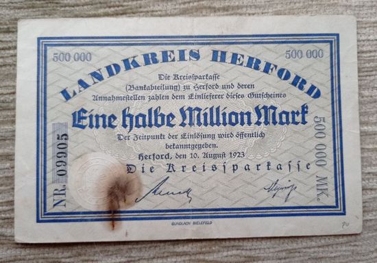Werty71 Германия 500000 марок 1923 банкнота Херфорд