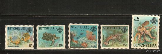 Сейшеллы-1977(Мих.394-406) , **   ,  Морская фауна, Рыбы,Черепахи, Раки, Осьминог