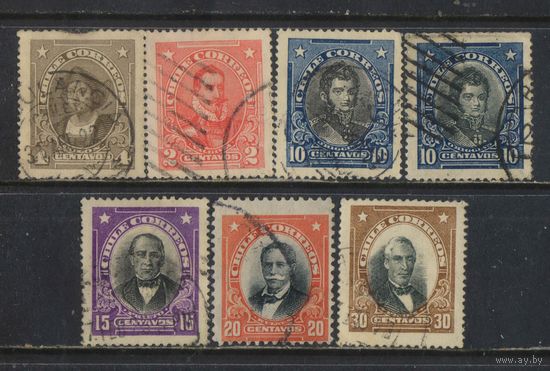 Чили 1915  Вып Исторические личности Колумб Вальвидия О'Хиггинс Прието Булнес Перес Стандарт #118-9,122-4,126