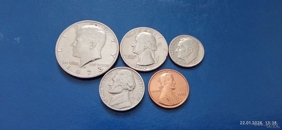 Сборка 50,25,10,5 и 1 центы 1973 год США (Состояние на фото,редкий год)