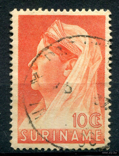 Нидерландские колонии - Суринам - 1936/39г. - королева Вильгельмина, перфорация 14, 10 с - 1 марка - гашёная [Mi 187]. #3-WB-67-A-1