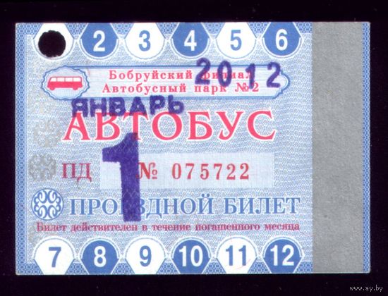 Проездной билет Бобруйск Автобус Январь 2012