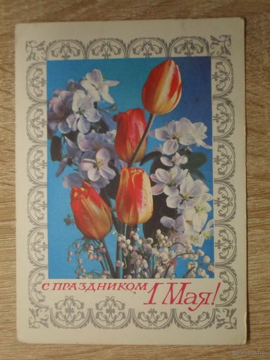 ПОДПИСАННАЯ ОТКРЫТКА СССР.  "С ПРАЗДНИКОМ 1 МАЯ." худ. В. ГОРДЕЕВ. 1977 год.