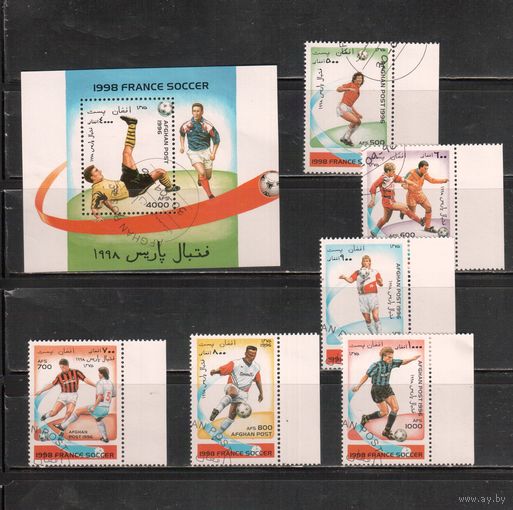 Афганистан-1996 (Заг.1681-1686,Бл.88) гаш. , Спорт, Футбол, ЧМ-1998(полная серия)