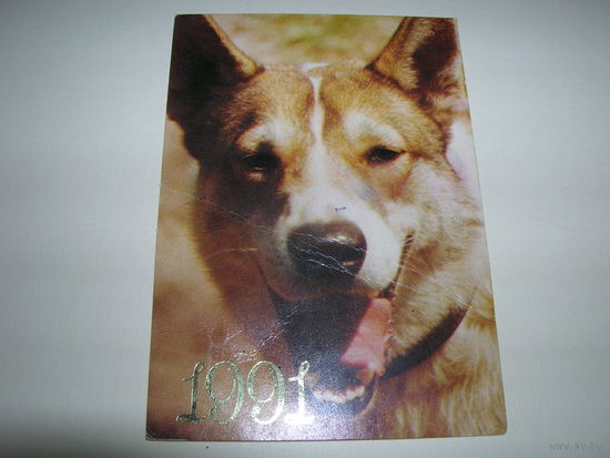 Календарик 1991 Собака Лайка