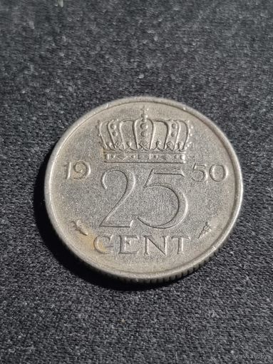 Нидерланды 25 центов 1950