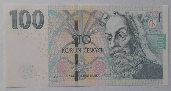 Чехия 100 крон 2018 года UNC