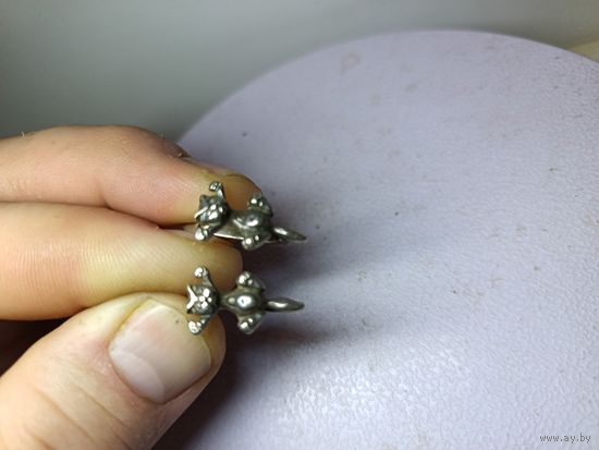 С рубля без мц. небольшие сережки "Котики", зубр 925пр. БЛПМ