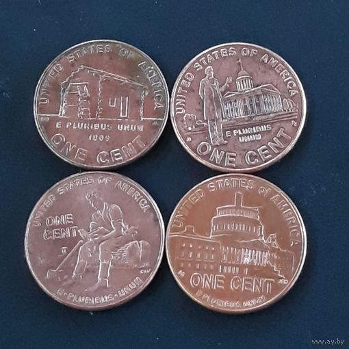 1 цент 2009 D сет 4 монеты Авраам Линкольн