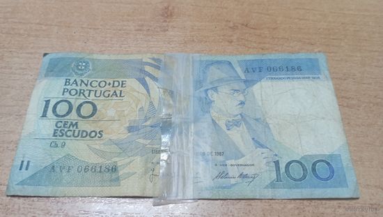 100 эскудо 1987 года Португалии (подклеена)