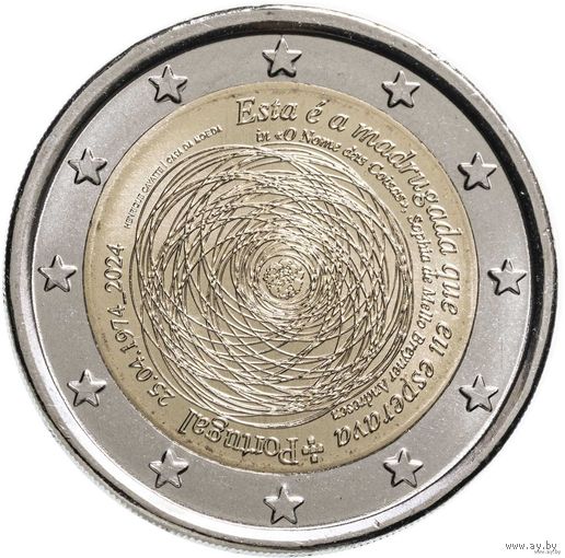 2 евро 2024 Португалия Свобода в руках каждого. 50 лет революции UNC из ролла