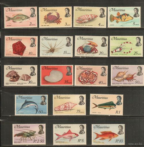 Маврикий-1969(Мих.331-348),  ** ,   Морская  Фауна ,Рыбы, Раки, Крабы, Раковины(полная серия)