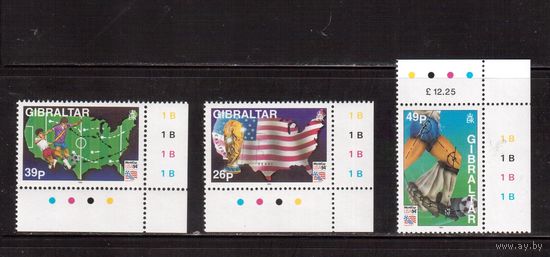 Гибралтар-1994,(Мих.687-689)  ** ,Спорт, ЧМ по футболу(2)