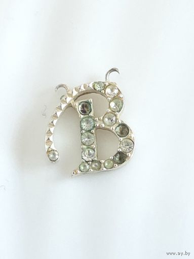 Лот С 1 РУБЛЯ! много лотов! Подвеска-кулон Буква латинская "В" маленькая с фианитами, серебро 925