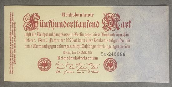 Банкнота 500000 марок 1923 год. Веймарская республика.