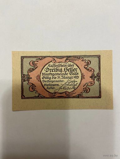 Нотгельд 30 геллеров 1920 год. Тельф. Австрия - 2201