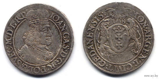 Орт (1/4 талера) 1651 GR, Ян II Казимир Ваза, Гданьск. Ав - большой бюст в одинарной обводке, IOAN в легенде, Рв - GEDANENSIS в легенде. Редкая, R6!