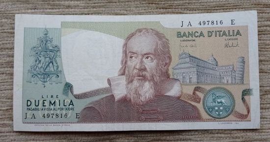 Werty71 Италия 2000 лир 1973 банкнота Галилео Галилей