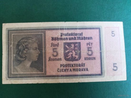 Протекторат Богемия и Моравия. 5 крон 1940 год. серия Р020